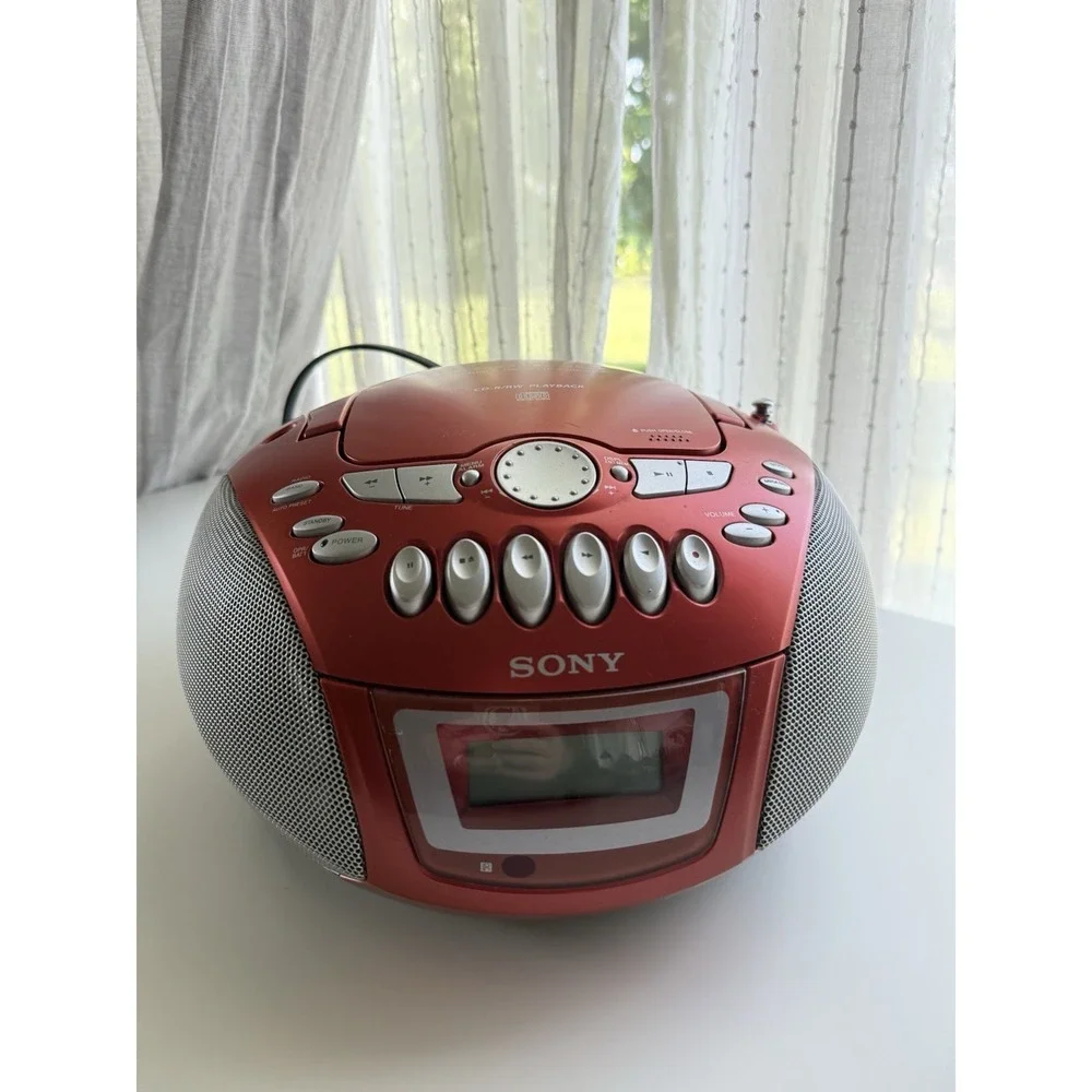 Vintage Sony Red Portable Boombox CD / Cassette / Radio Tested & Working CFD-E75